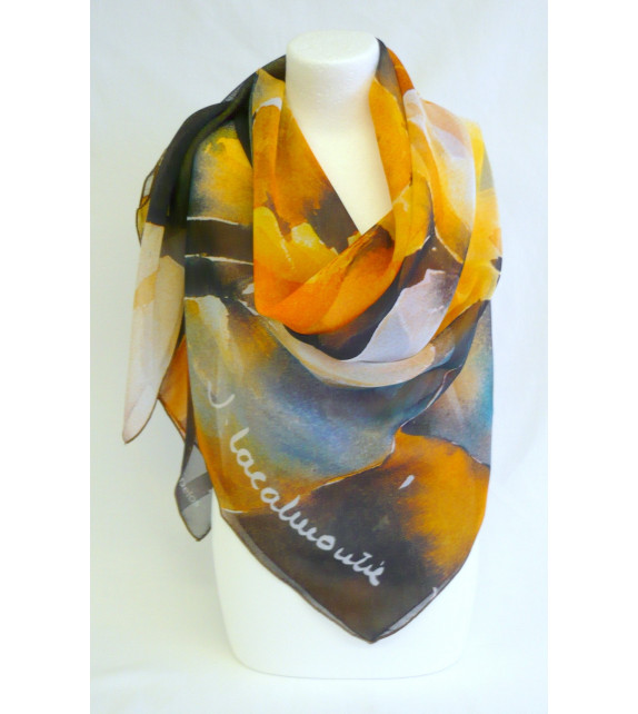 Scarf (90x90)  polyester "Les jonquilles" by Jean Lacalmontie